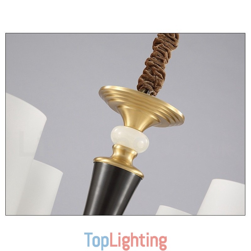 Pure Brass Luxurious Rustic Retro Vintage Brass Stone Pendant Candle Chandelier with Glass Shades