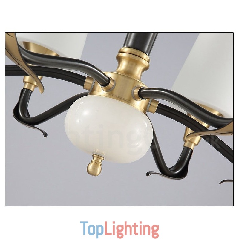Pure Brass Luxurious Rustic Retro Vintage Brass Stone Pendant Candle Chandelier with Glass Shades