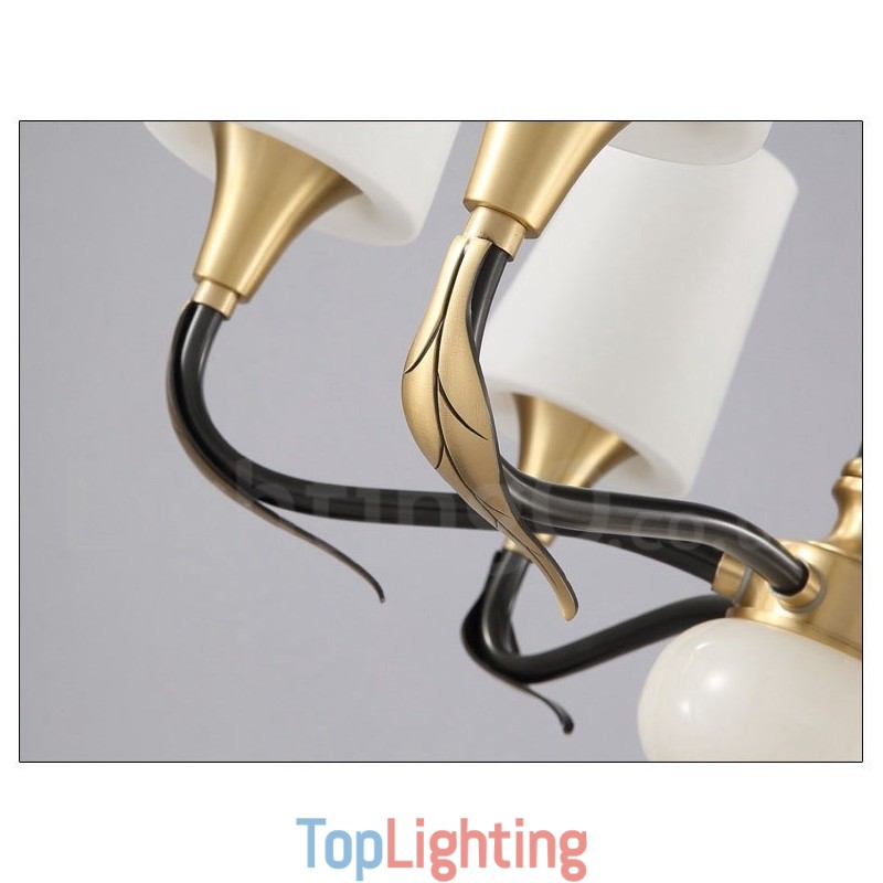 Pure Brass Luxurious Rustic Retro Vintage Brass Stone Pendant Candle Chandelier with Glass Shades
