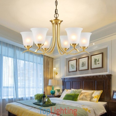 Pure Brass Luxurious Rustic Retro Vintage Brass Pendant Candle Chandelier with Glass Shades Pure Brass Luxurious Rustic Retro Vintage Brass Pendant Candle Chandelier with Glass Shades