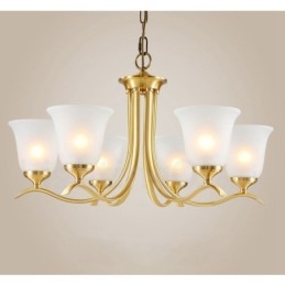 Pure Brass Luxurious Rustic Retro Vintage Brass Pendant Candle Chandelier with Glass Shades
