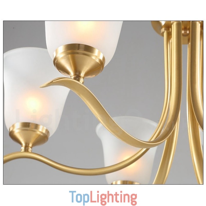 Pure Brass Luxurious Rustic Retro Vintage Brass Pendant Candle Chandelier with Glass Shades