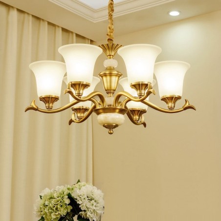 Pure Brass Luxurious Rustic Retro Vintage Brass Stone Pendant Candle Chandelier with Glass Shades Pure Brass Luxurious Rustic Retro Vintage Brass Stone Pendant Candle Chandelier with Glass Shades