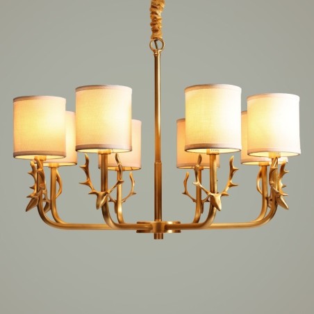 Pure Brass Luxurious Rustic Retro Vintage Brass Pendant Candle Chandelier with Fabric Shades Pure Brass Luxurious Rustic Retro Vintage Brass Pendant Candle Chandelier with Fabric Shades