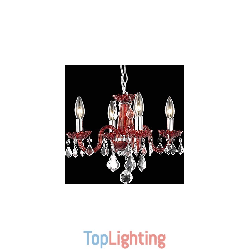 Candle Featured Crystal Chandelier with 4 Lights in Red