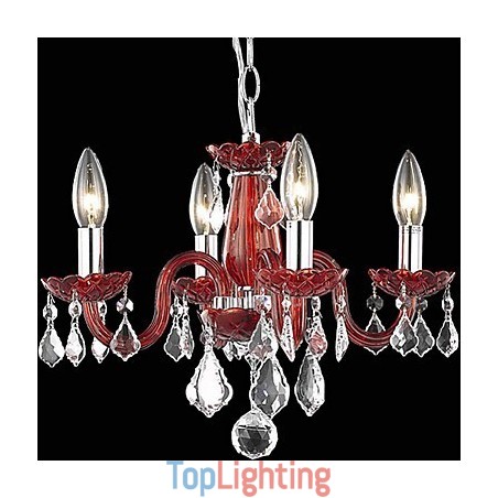 Candle Featured Crystal Chandelier with 4 Lights in Red Candle Featured Crystal Chandelier with 4 Lights in Red
