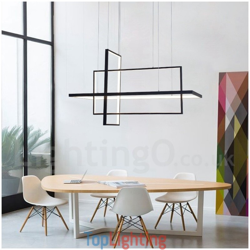 Dimmable Linear Pendant Light with Remote Control Ambient Light Painted Finishes Aluminum Modern Design