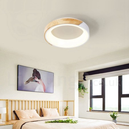Dimmable Multi Colours Round Wood Ceiling Light with Acrylic Shade Ceiling Lamp Nordic Style Dimmable Multi Colours Round Wood Ceiling Light with Acrylic Shade Ceiling Lamp Nordic Style