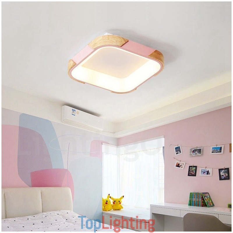 Dimmable Multi Colours Square Wood Ceiling Light with Acrylic Shade Ceiling Lamp Nordic Style