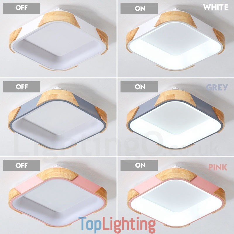 Dimmable Multi Colours Square Wood Ceiling Light with Acrylic Shade Ceiling Lamp Nordic Style