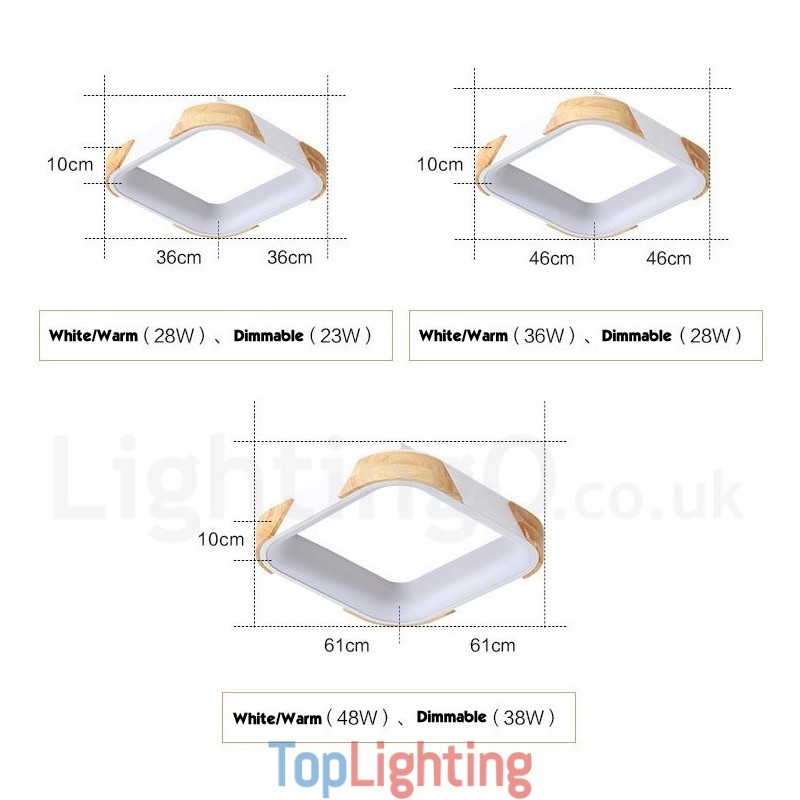 Dimmable Multi Colours Square Wood Ceiling Light with Acrylic Shade Ceiling Lamp Nordic Style
