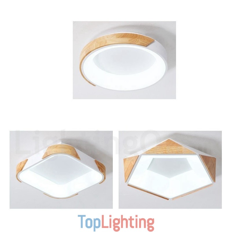 Dimmable Multi Colours Square Wood Ceiling Light with Acrylic Shade Ceiling Lamp Nordic Style