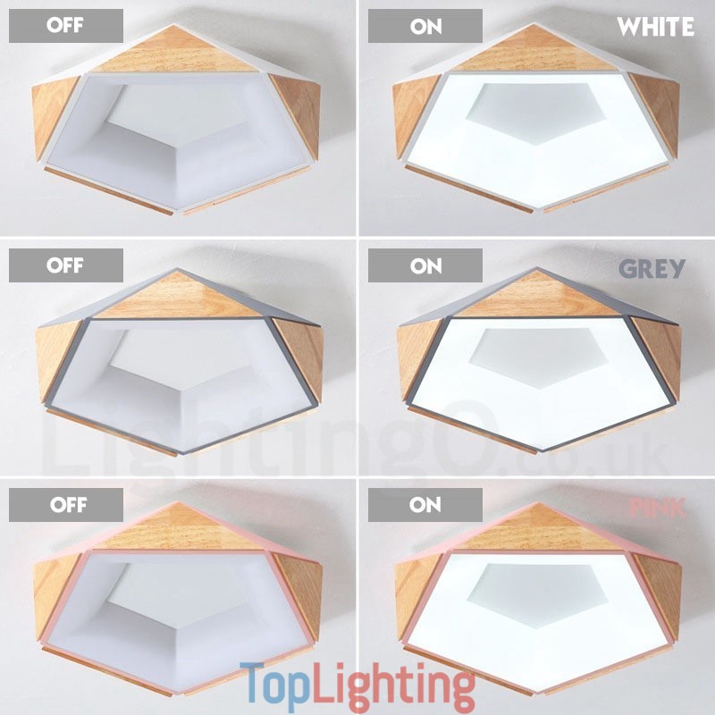 Dimmable Multi Colours Pentagon Wood Ceiling Light with Acrylic Shade Ceiling Lamp Nordic Style