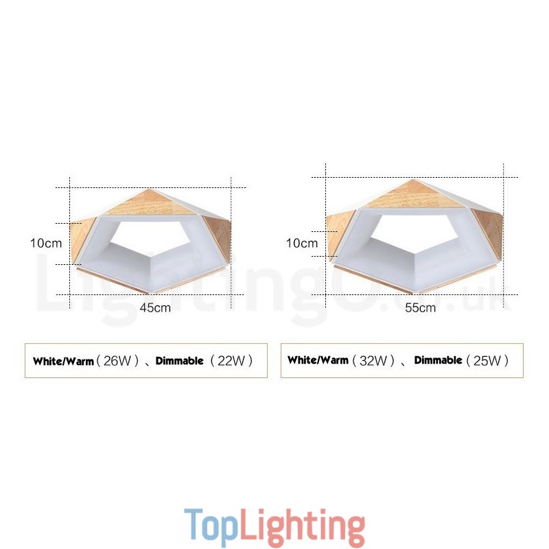 Dimmable Multi Colours Pentagon Wood Ceiling Light with Acrylic Shade Ceiling Lamp Nordic Style