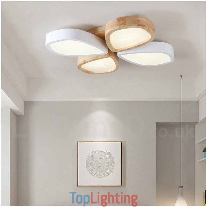 Dimmable Ultra thin Petal Wood Ceiling Light with Acrylic Shade Ceiling Lamp Nordic Style