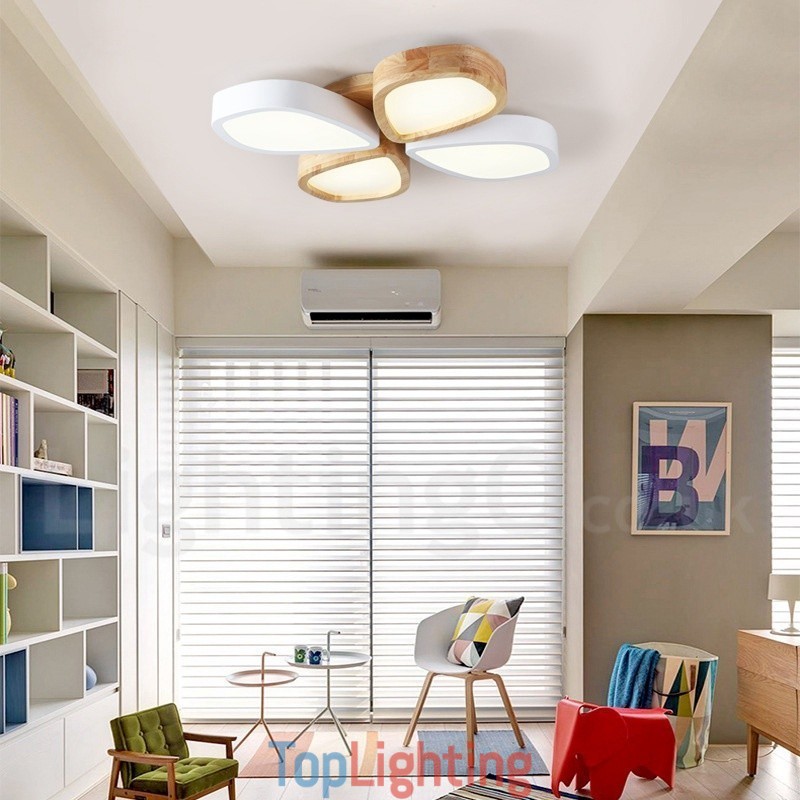 Dimmable Ultra thin Petal Wood Ceiling Light with Acrylic Shade Ceiling Lamp Nordic Style