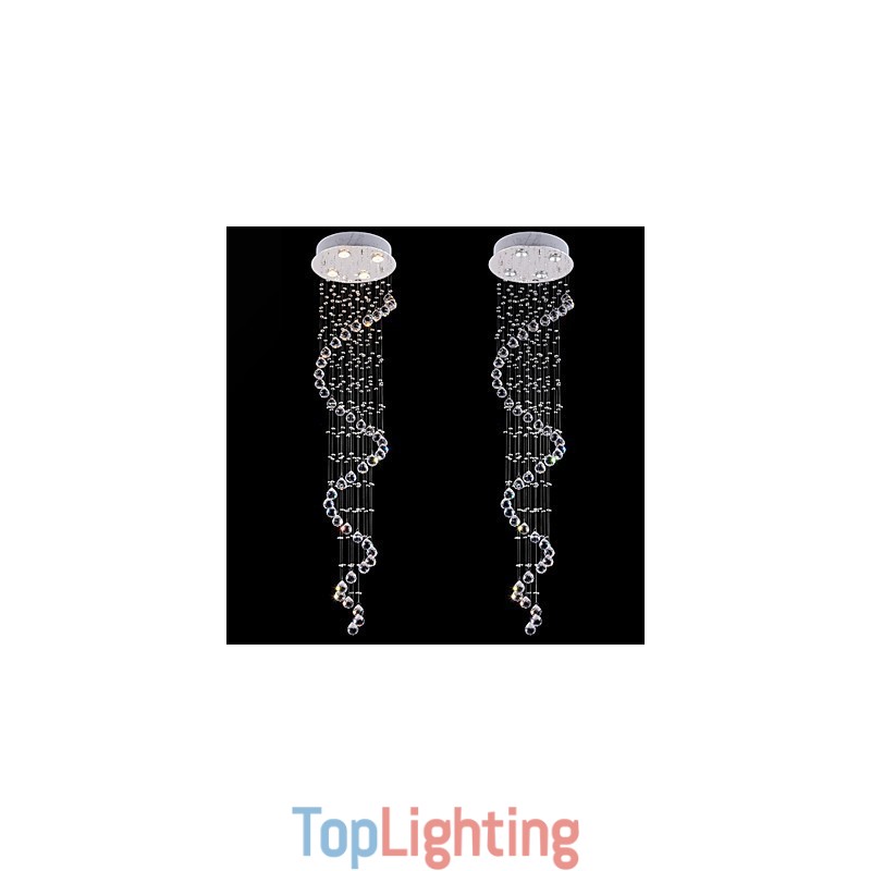 Crystal Pendant Light Chandelier Lighting 4 Lights Silver Canpoy Clear K9 Crystal Helix Ceiling Lamps H150CM
