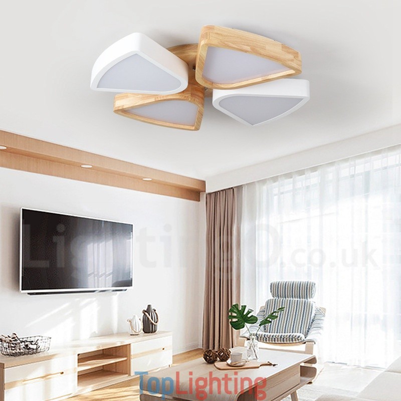 Dimmable Ultra thin Petal Wood Ceiling Light with Acrylic Shade Ceiling Lamp Nordic Style