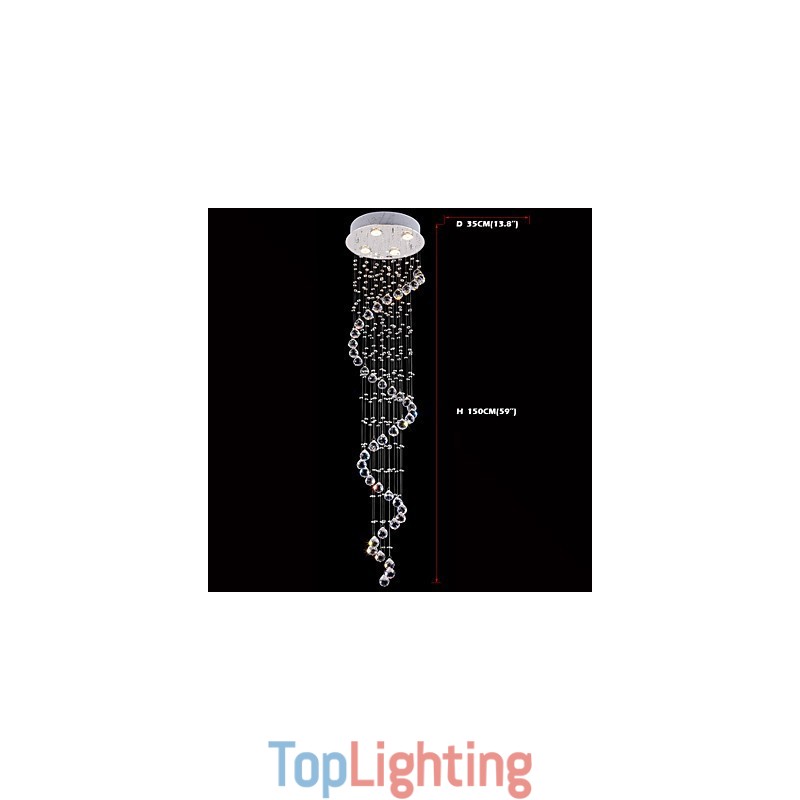 Crystal Pendant Light Chandelier Lighting 4 Lights Silver Canpoy Clear K9 Crystal Helix Ceiling Lamps H150CM