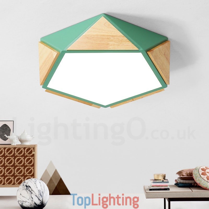 Dimmable Macaron Multi Colours Wood Ceiling Light with Acrylic Shade Ceiling Lamp Nordic Style