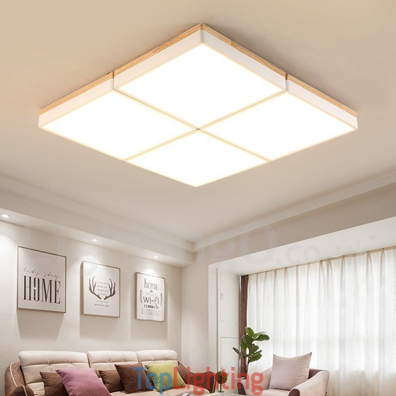 Large Square Dimmable Macaron Ultra thin Multi Colours Wood Ceiling Light with Acrylic Shade Ceiling Lamp Nordic Style