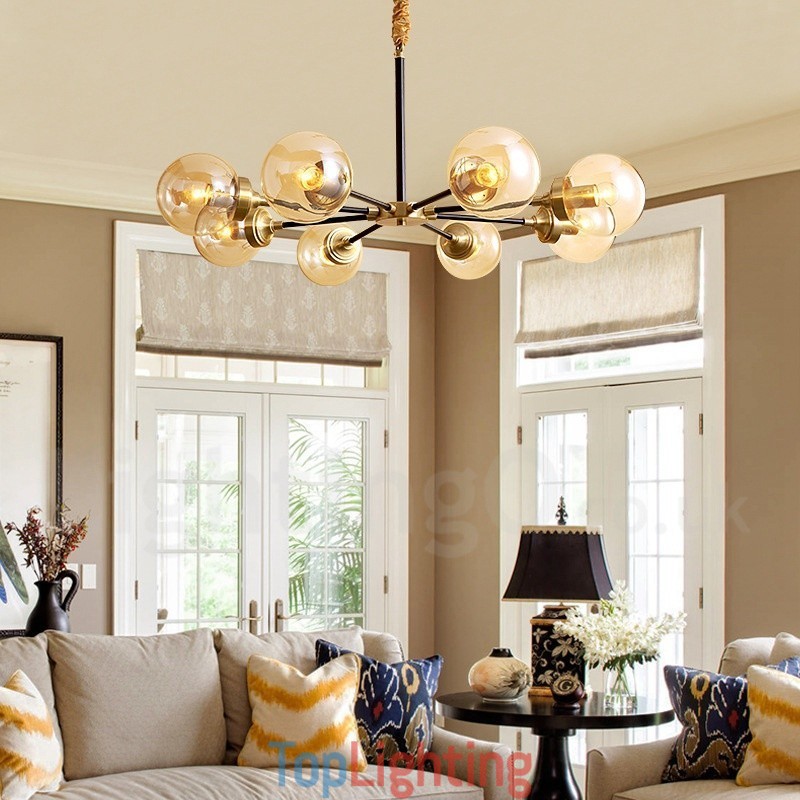 Pure Brass Luxurious Rustic Retro Vintage Brass Pendant Chandelier with Glass Shades