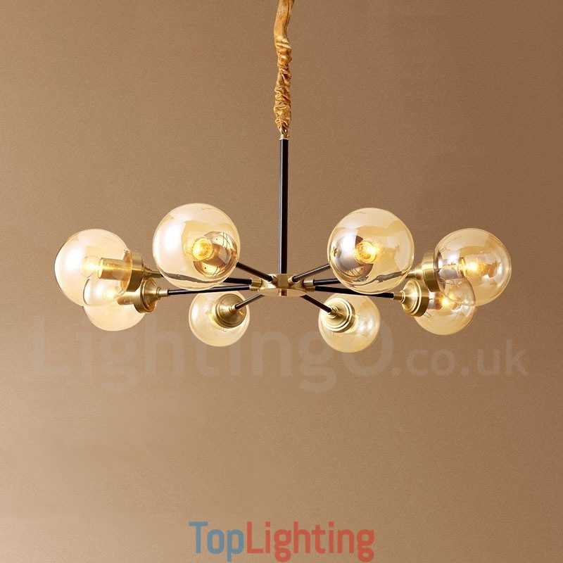 Pure Brass Luxurious Rustic Retro Vintage Brass Pendant Chandelier with Glass Shades