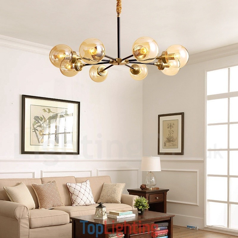 Pure Brass Luxurious Rustic Retro Vintage Brass Pendant Chandelier with Glass Shades