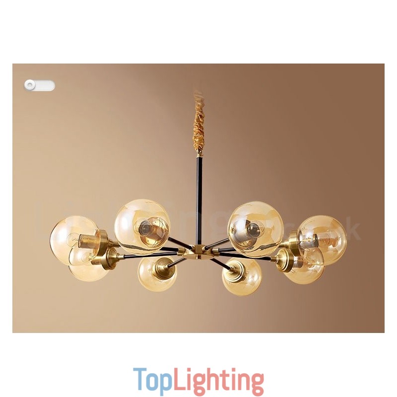 Pure Brass Luxurious Rustic Retro Vintage Brass Pendant Chandelier with Glass Shades