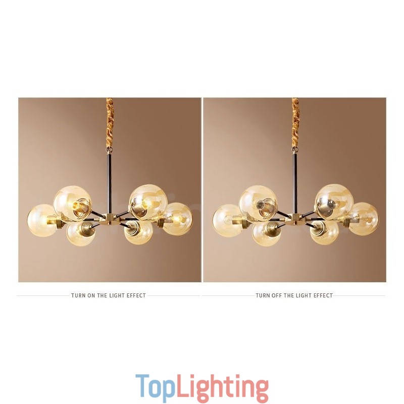 Pure Brass Luxurious Rustic Retro Vintage Brass Pendant Chandelier with Glass Shades