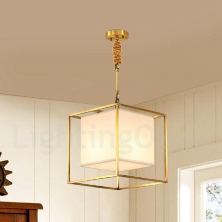 Pure Brass Simple Rustic Retro Vintage Brass Pendant Light with Fabric Shade Pure Brass Simple Rustic Retro Vintage Brass Pendant Light with Fabric Shade