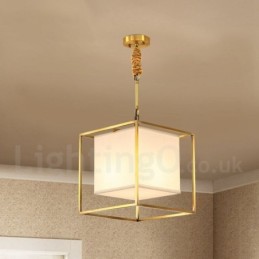 Pure Brass Simple Rustic Retro Vintage Brass Pendant Light with Fabric Shade