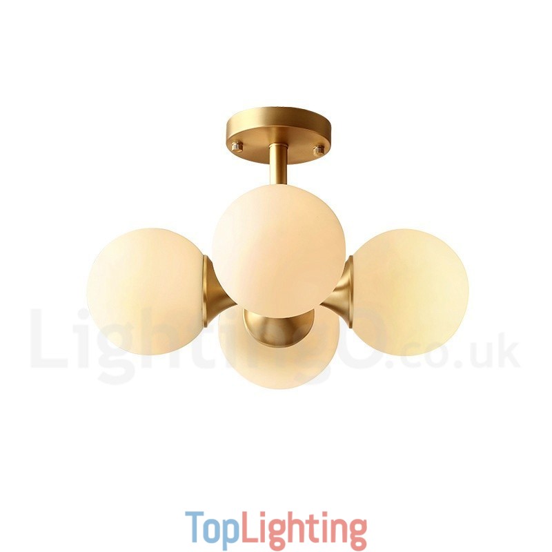 4 Light Pure Brass Modern Contemporary Simple Rustic Retro Vintage Flush Mount Ceiling Light with Glass Shades