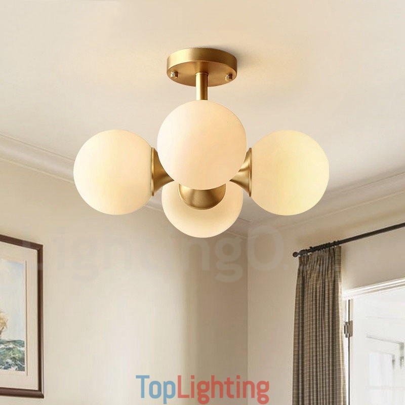4 Light Pure Brass Modern Contemporary Simple Rustic Retro Vintage Flush Mount Ceiling Light with Glass Shades