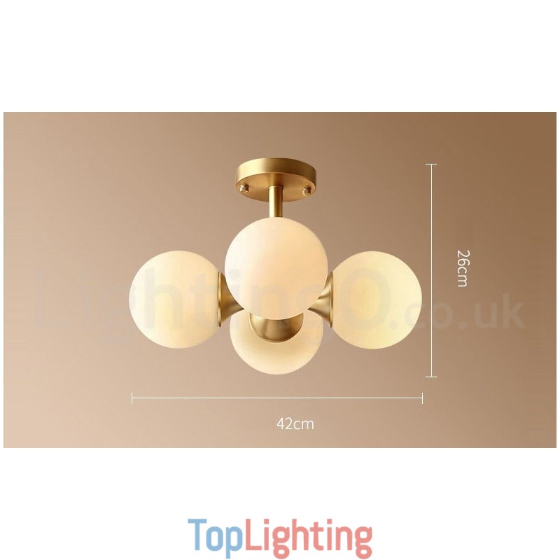 4 Light Pure Brass Modern Contemporary Simple Rustic Retro Vintage Flush Mount Ceiling Light with Glass Shades