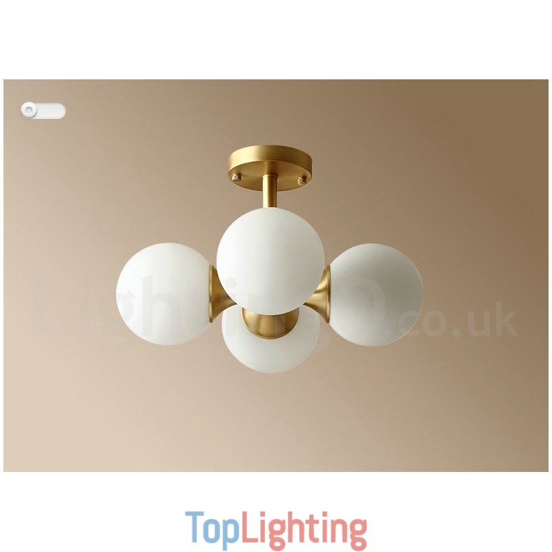 4 Light Pure Brass Modern Contemporary Simple Rustic Retro Vintage Flush Mount Ceiling Light with Glass Shades
