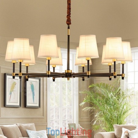 Pure Brass Large Luxurious Rustic Retro Vintage Brass Pendant Chandelier with Fabric Shades Pure Brass Large Luxurious Rustic Retro Vintage Brass Pendant Chandelier with Fabric Shades