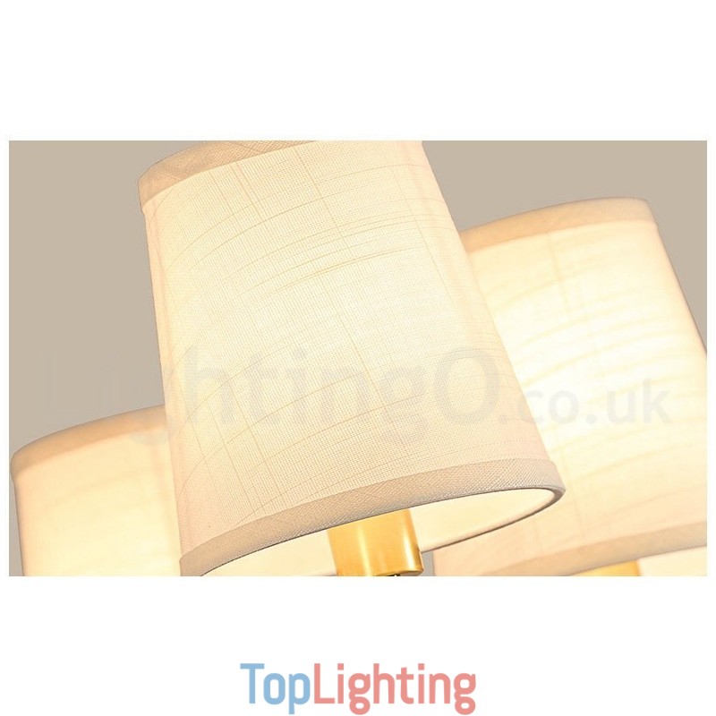 Pure Brass Large Luxurious Rustic Retro Vintage Brass Pendant Chandelier with Fabric Shades