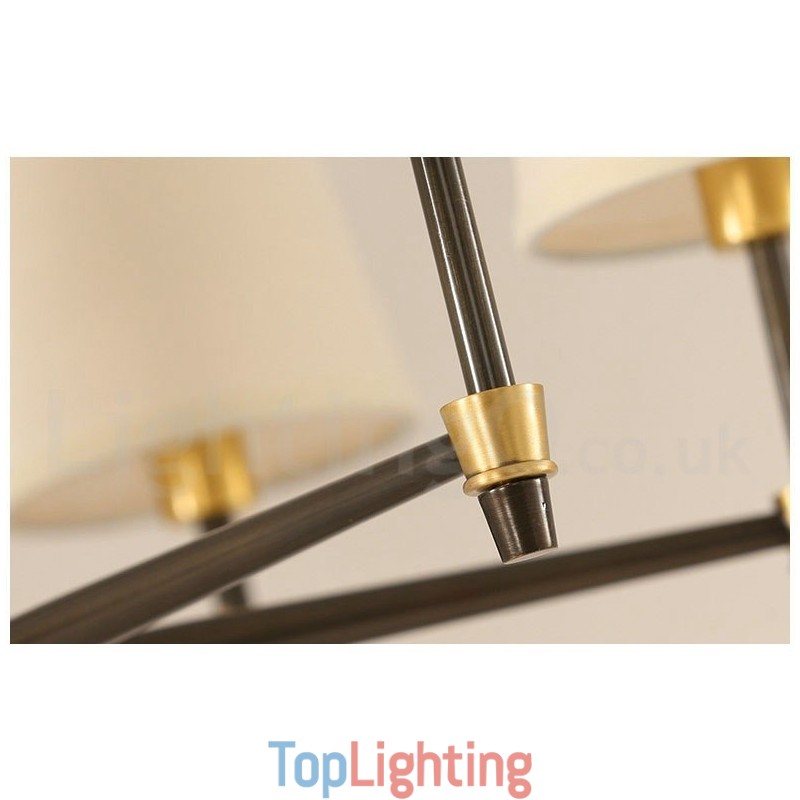 Pure Brass Large Luxurious Rustic Retro Vintage Brass Pendant Chandelier with Fabric Shades
