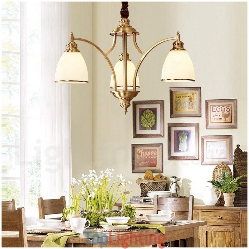 Pure Brass Large Luxurious Rustic Retro Vintage Brass Pendant Chandelier with Glass Shades