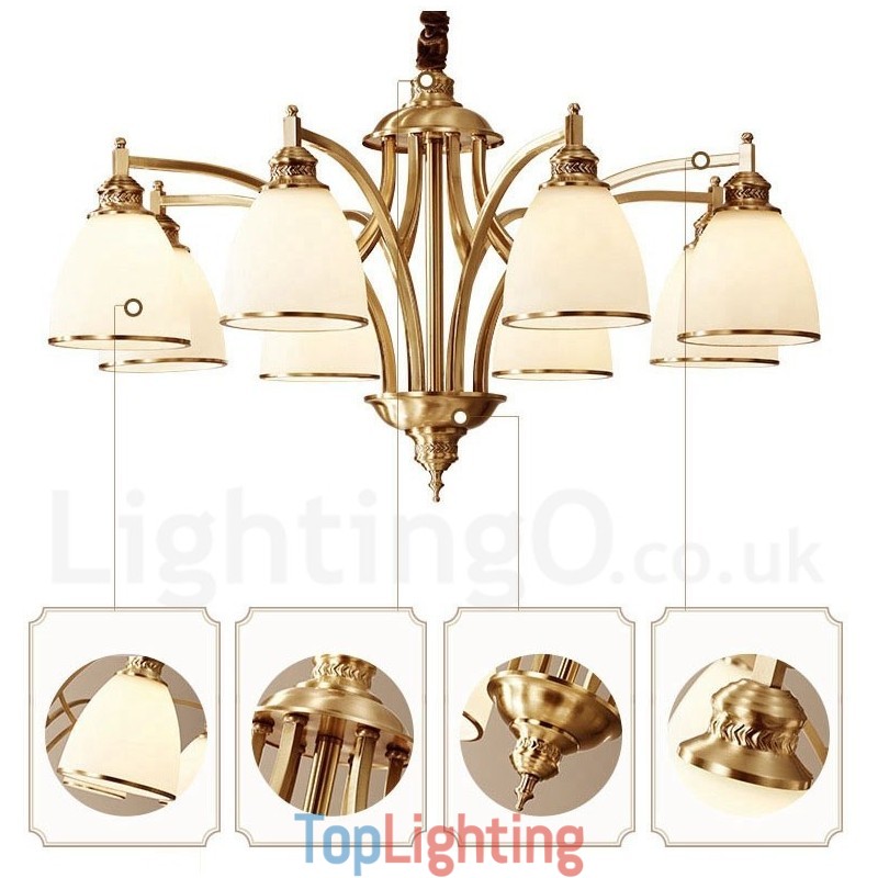 Pure Brass Large Luxurious Rustic Retro Vintage Brass Pendant Chandelier with Glass Shades
