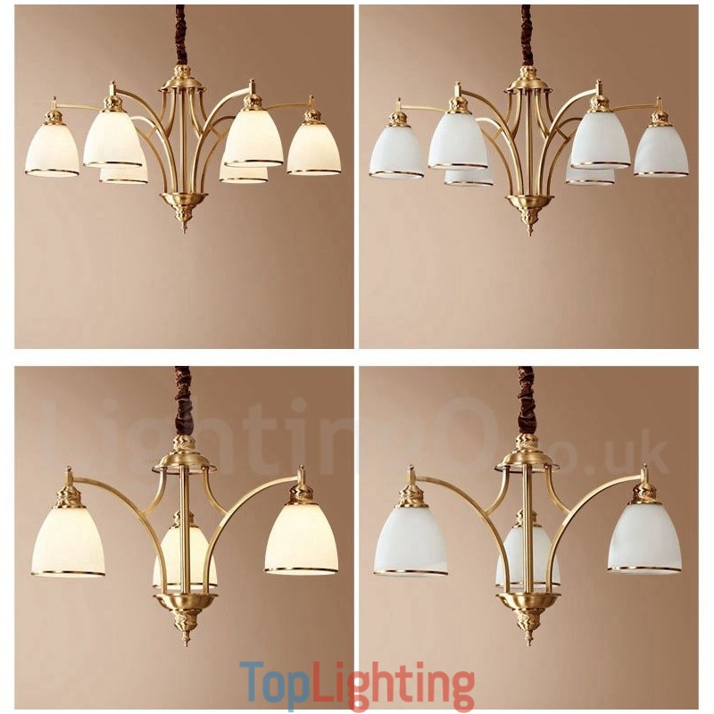 Pure Brass Large Luxurious Rustic Retro Vintage Brass Pendant Chandelier with Glass Shades