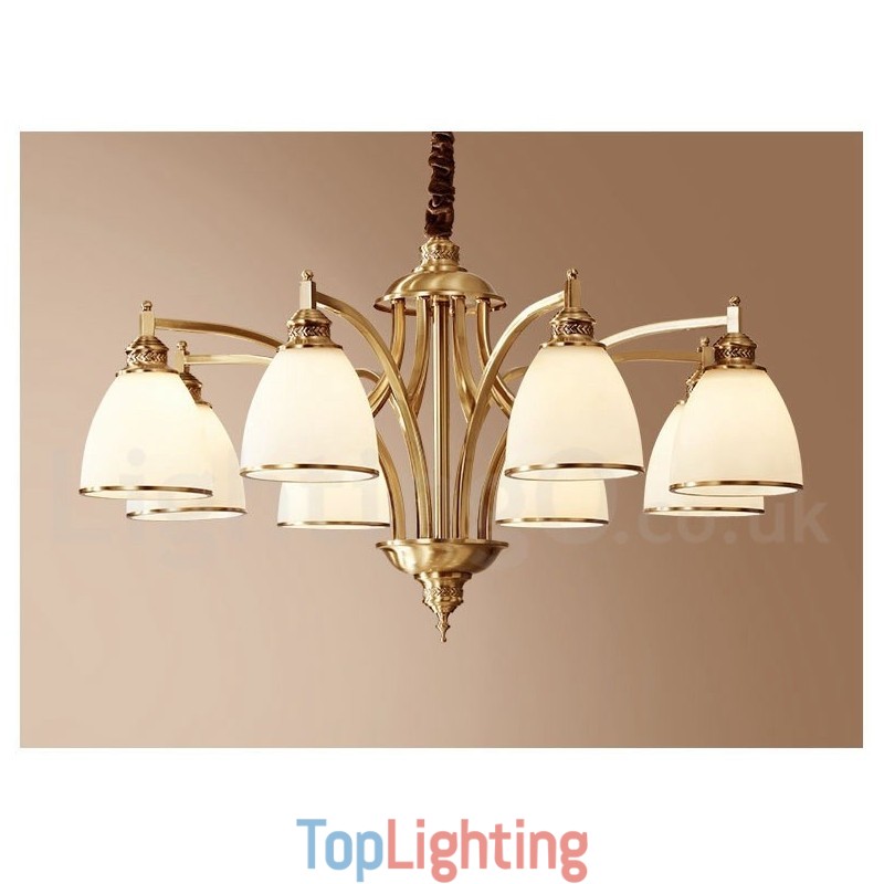 Pure Brass Large Luxurious Rustic Retro Vintage Brass Pendant Chandelier with Glass Shades