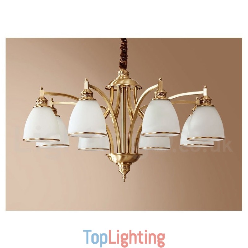 Pure Brass Large Luxurious Rustic Retro Vintage Brass Pendant Chandelier with Glass Shades
