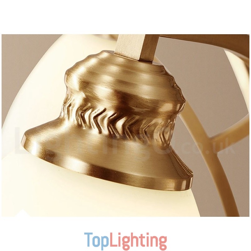 Pure Brass Large Luxurious Rustic Retro Vintage Brass Pendant Chandelier with Glass Shades