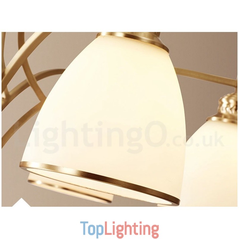 Pure Brass Large Luxurious Rustic Retro Vintage Brass Pendant Chandelier with Glass Shades