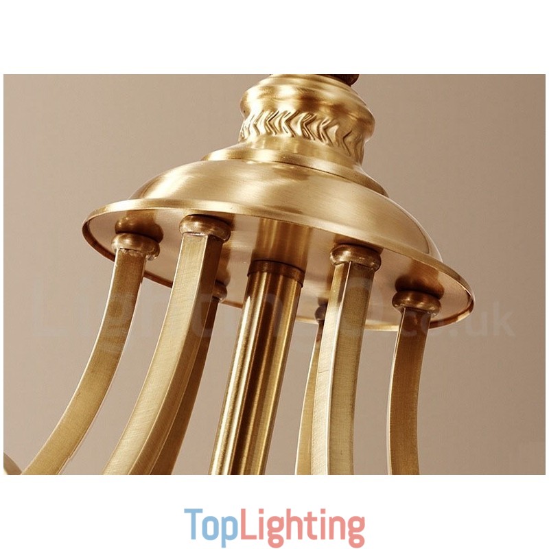 Pure Brass Large Luxurious Rustic Retro Vintage Brass Pendant Chandelier with Glass Shades