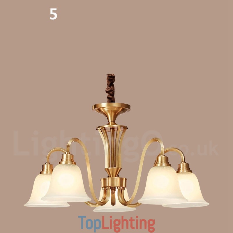 Pure Brass Large Luxurious Rustic Retro Vintage Solid Brass Pendant Chandelier with Glass Shades