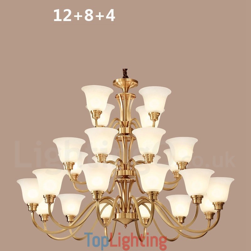 Pure Brass Large Luxurious Rustic Retro Vintage Solid Brass Pendant Chandelier with Glass Shades