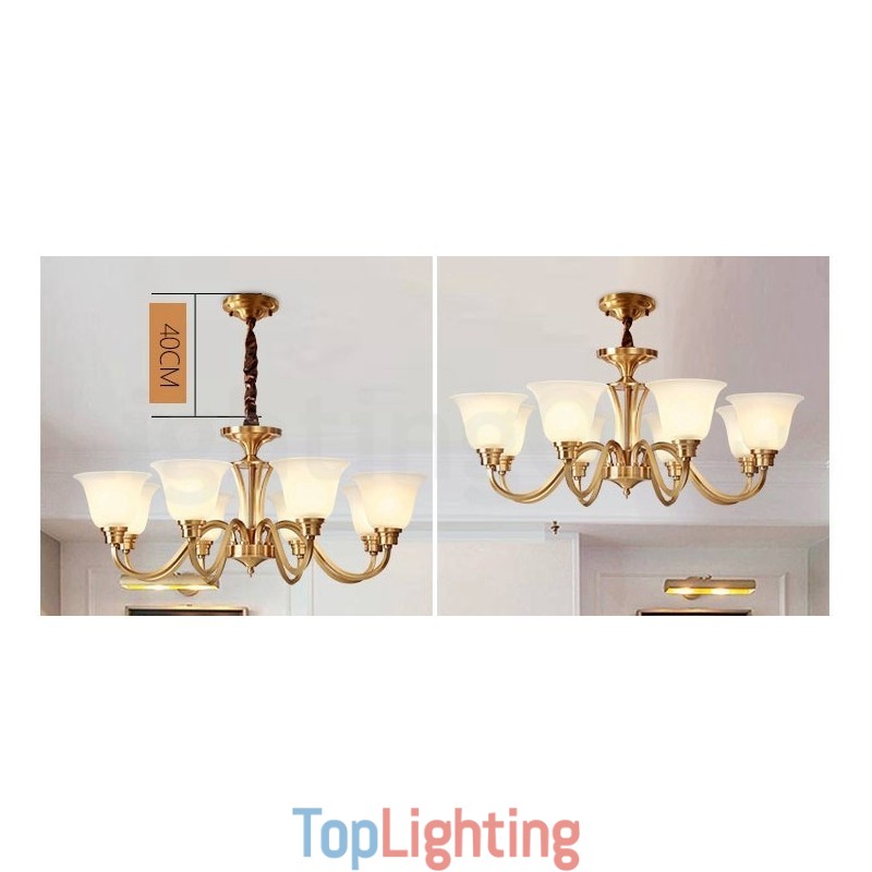 Pure Brass Large Luxurious Rustic Retro Vintage Solid Brass Pendant Chandelier with Glass Shades